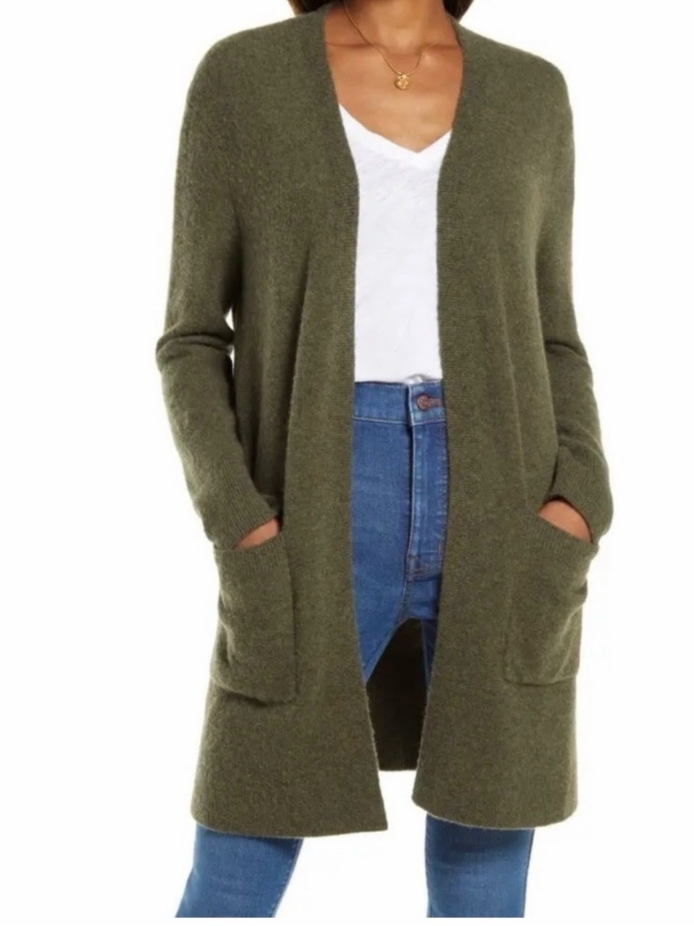 Madewell Kent Cardigan Small Olive Green Merino Wool Alpaca Long Open Front